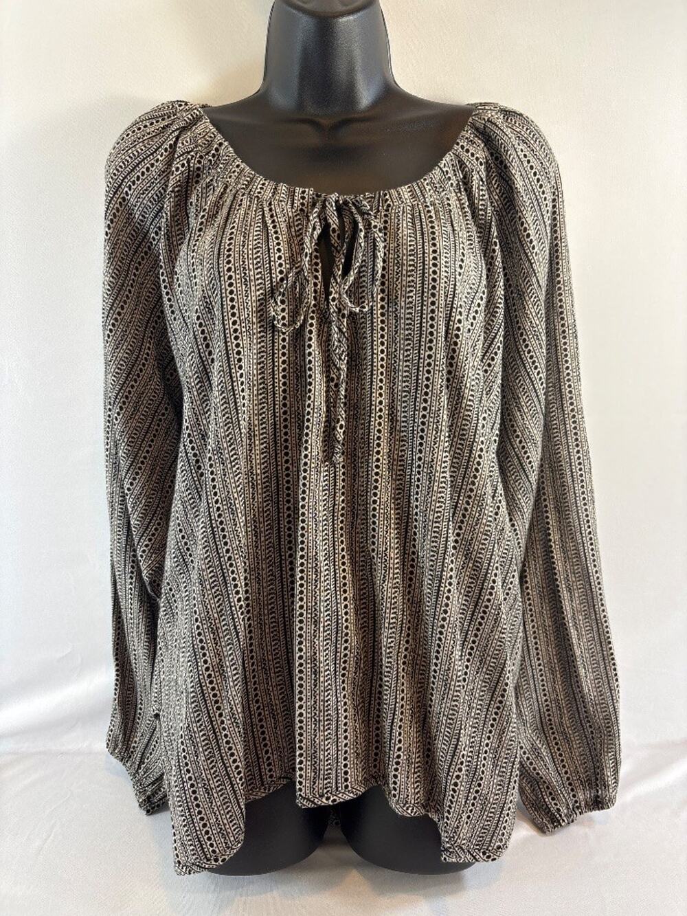 By Together + Collection Boho Tribal Print Peasant Blouse Top Size L NWT
